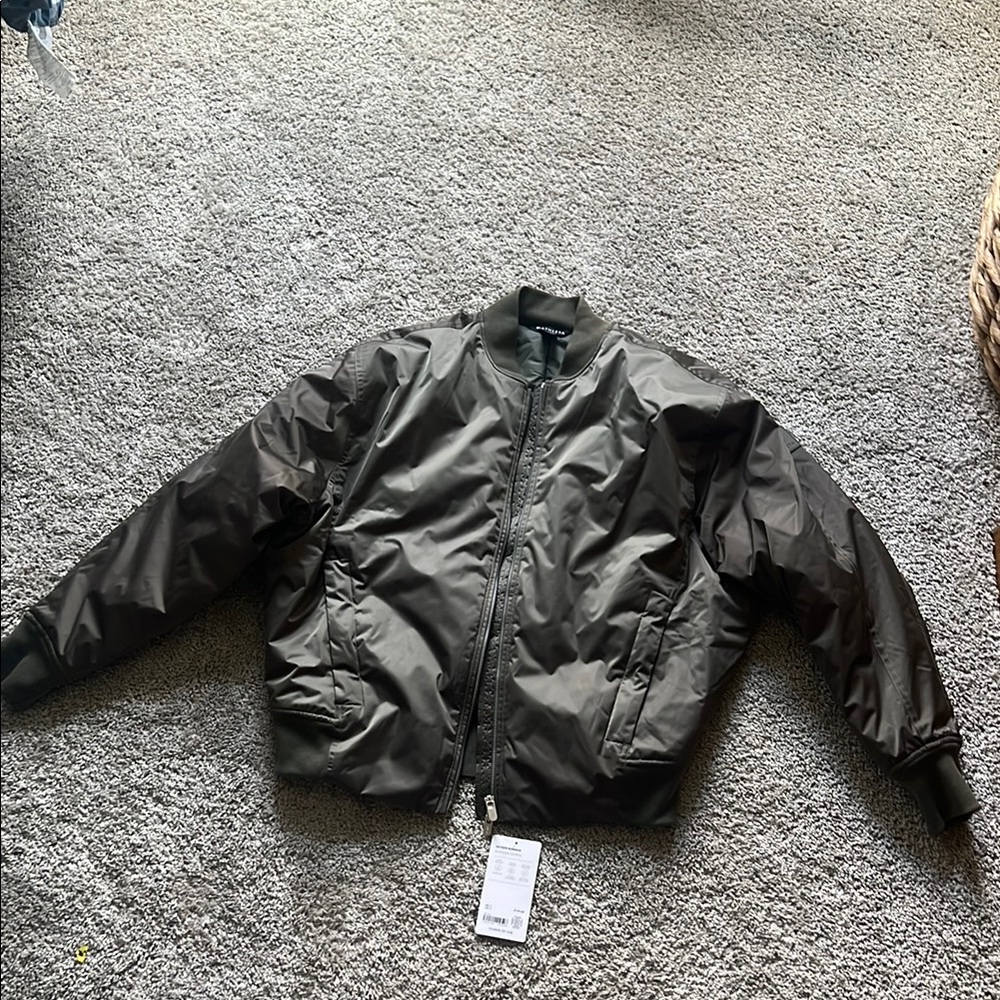 NWT Women's Athleta Dark Olive Sateen Bomber Jacket - M